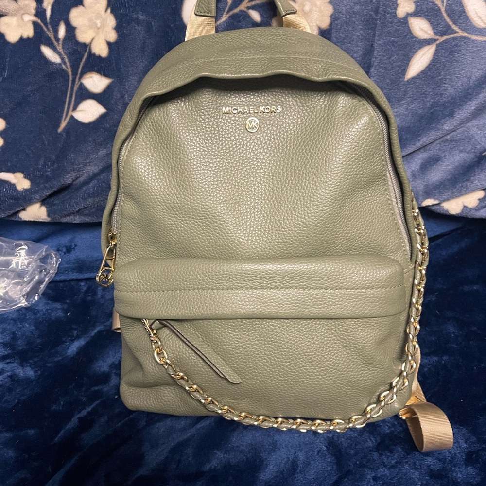 Michael Kors Sage Green Leather Backpack with Gold Chain